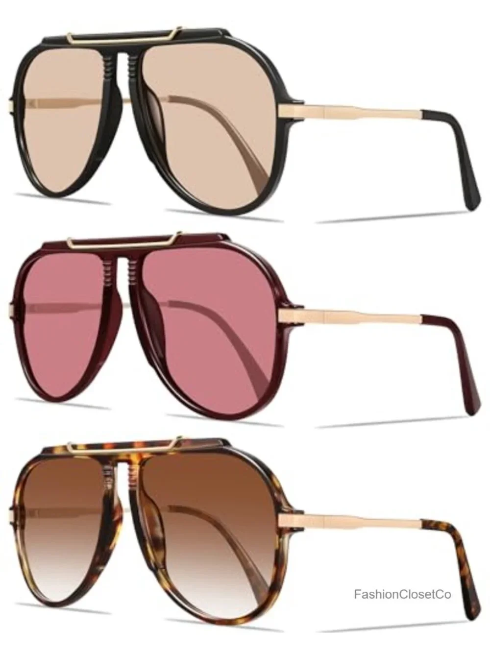 Oversized Retro Aviator Sunglasses Unisex 70s Trendy Gold Metal Frame UV